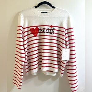 Calligraphie Paris Women's Striped pull over Sweater - Red and White size L